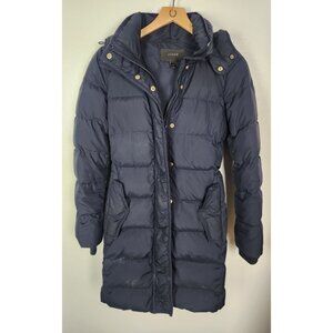 J. Crew Women's Sz. XS Navy Blue Hooded Knee Length Down Coat